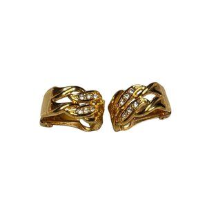 Gold-Tone Clip-On Earrings‎ With Rhinestone Accents & Woven Design